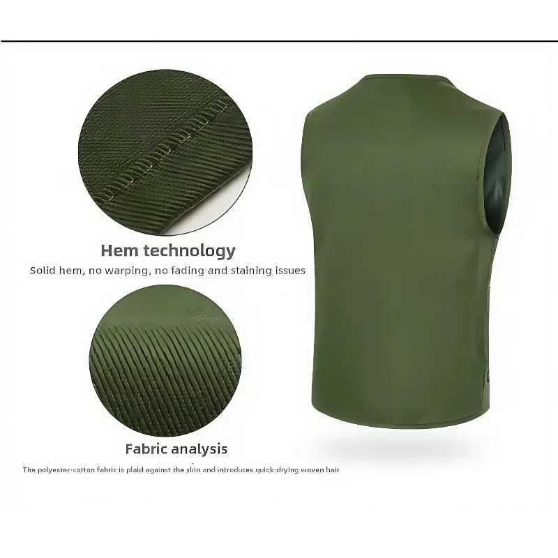 Vest Men's Clothes Vests Work Multi-pocket Solid Color Casual Sleeveless Zipper Working Clothing V Neck Volunteer Vest for FishingW261017