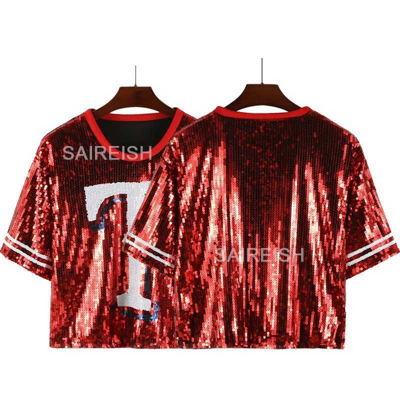 New 2024 Men's Spring T-Shirts Summer Baseball Game Day Short Women Sequin Tops For TexaW261017