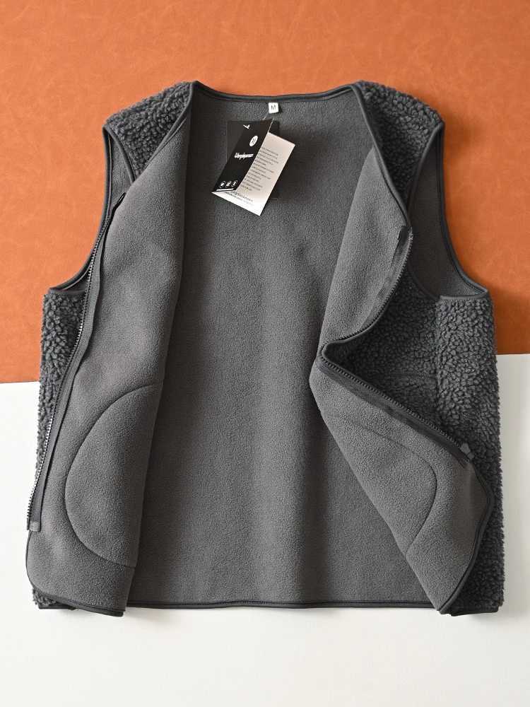 Fleece Men's Outdoor Vests Unisex Vest Double-Sided Warmth Lamb Velvet Fashion Urban Style Standard Fit V-Neck Daily Wear Youth OuterwearW26101
