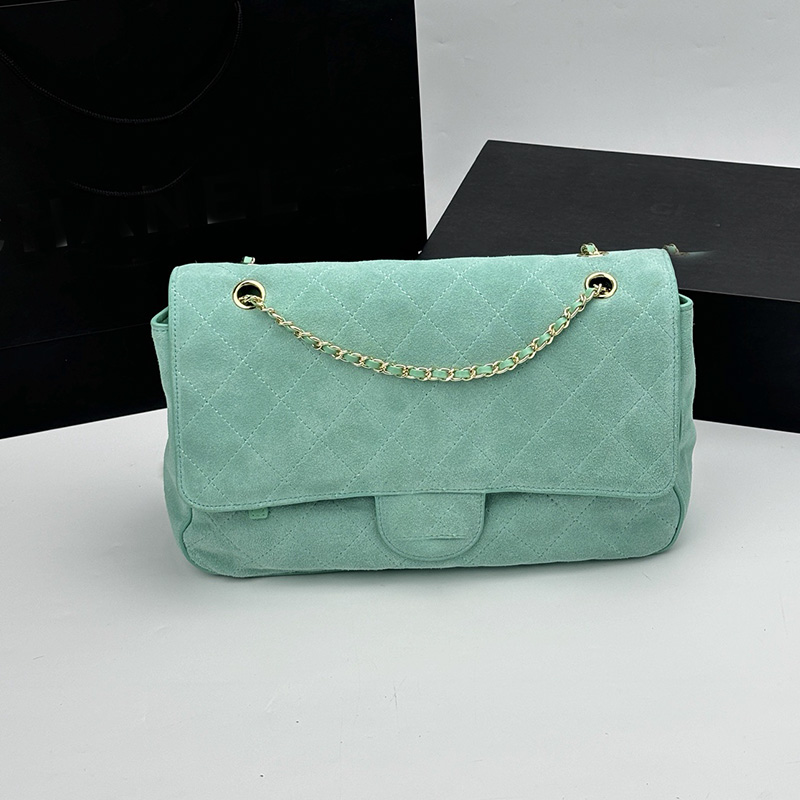 Mint Green Genuine Leather designer Suede Quilted Flap Shoulder Bag Chain Strap Ladies maxi flap Handbag Vintage 32cm 26sf Minimalist high quality l