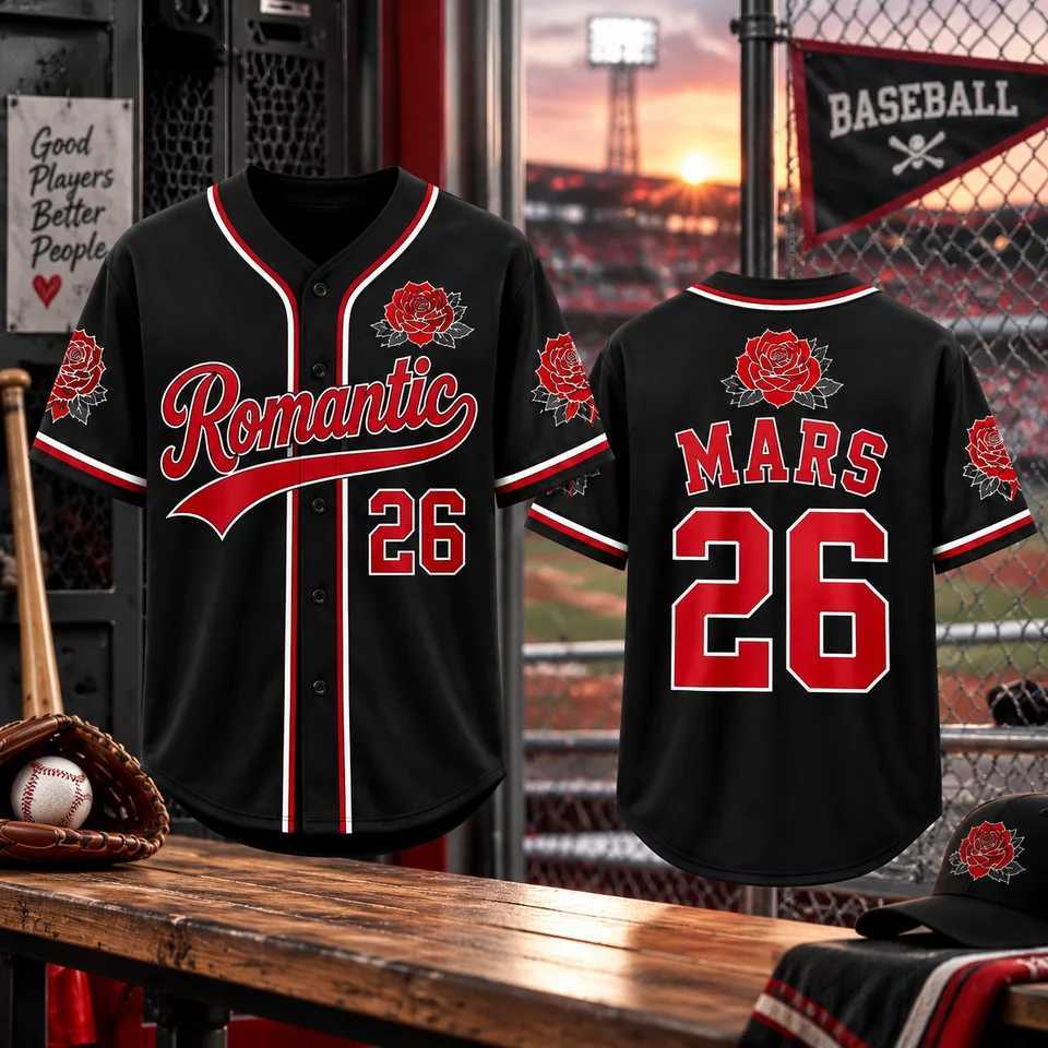 Jackets Men's Men's Men T-Shirts Romantic Mars 26 Rose Print Baseball Jersey Short Sleeve Button Down Hip Hop Baseball Shirt Streetwear Un