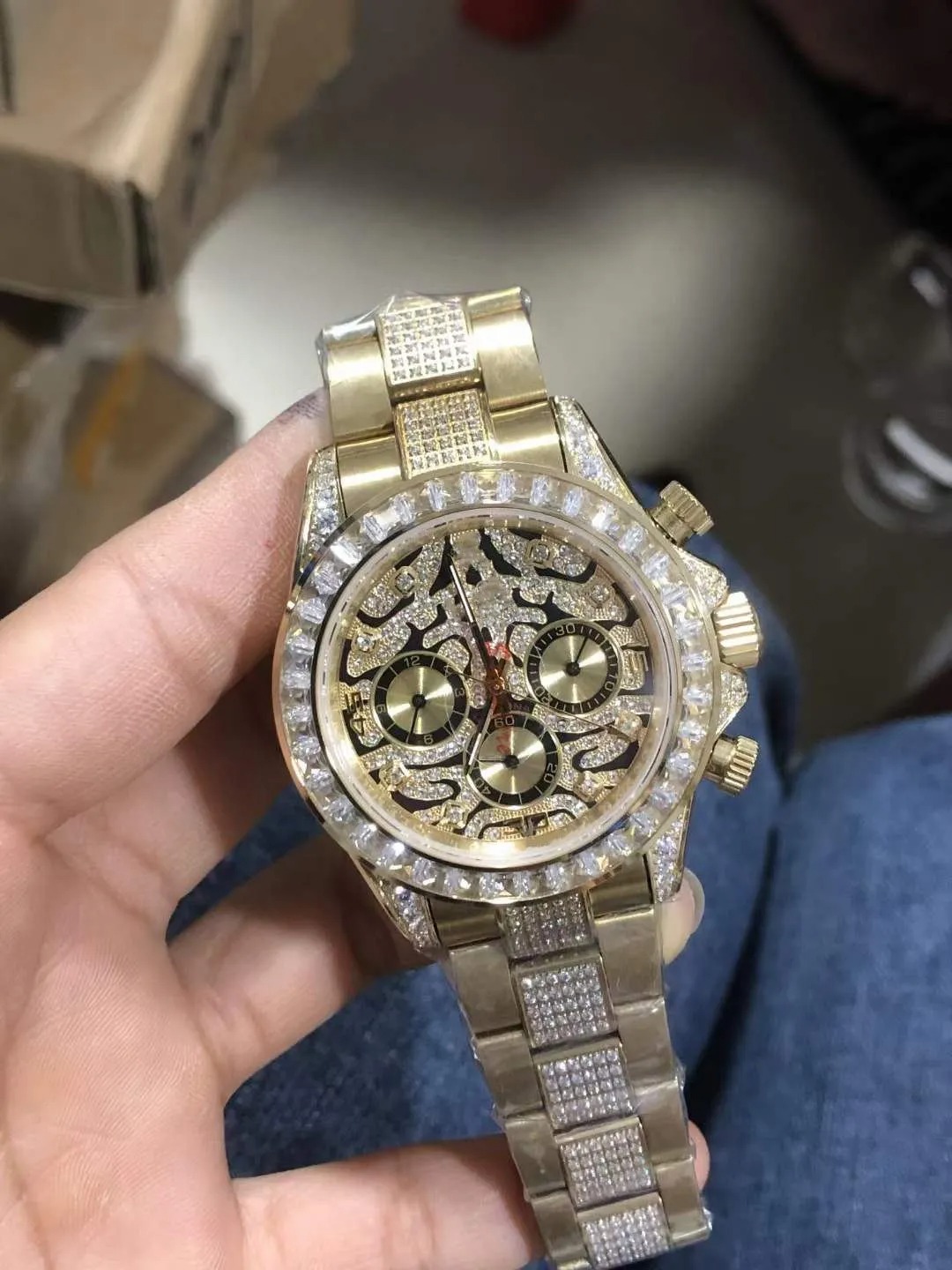 Top Qualtiy Diamond Iced Out Mens Watch Automatic Mechanical 40mm Classic Designer Black Rubber Strap Stainless Steel Men Wristwatches Sports Man Wr