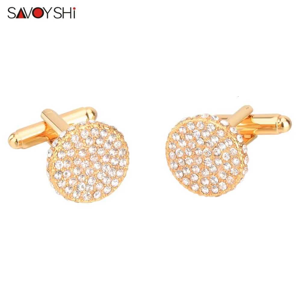 Luxury Cuff Links SAVOYSHI Men's Crystal Cufflinks Gold Round High Quality Shirt Cuff Buttons Mens Suit Jewelry Wedding Business GiftW261017