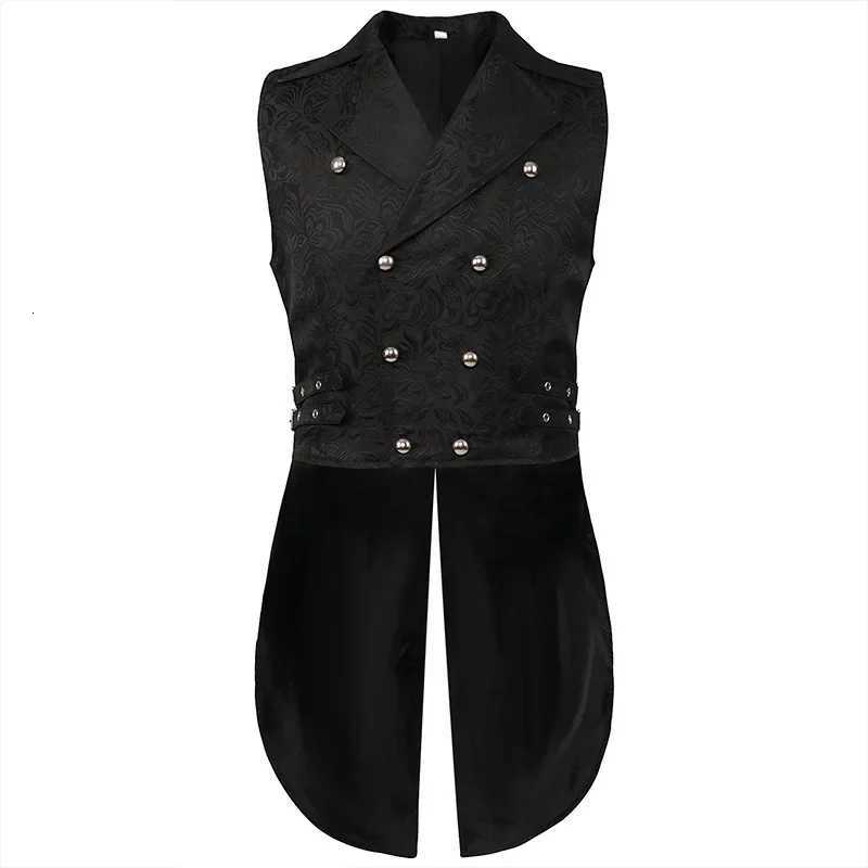 Vest Men's Medieval Vests Men Steampunk Coat Victorian Prom Costume Pleated Waistcoat Retro Top Double-breasted Jacquard ClothW261017