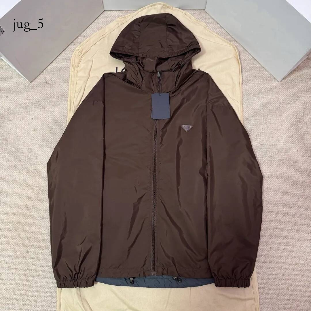 High quality designer men's nylon hooded double sided wearing triangle micro label design windproof needle sportswear jacket pradmen jacket 096
