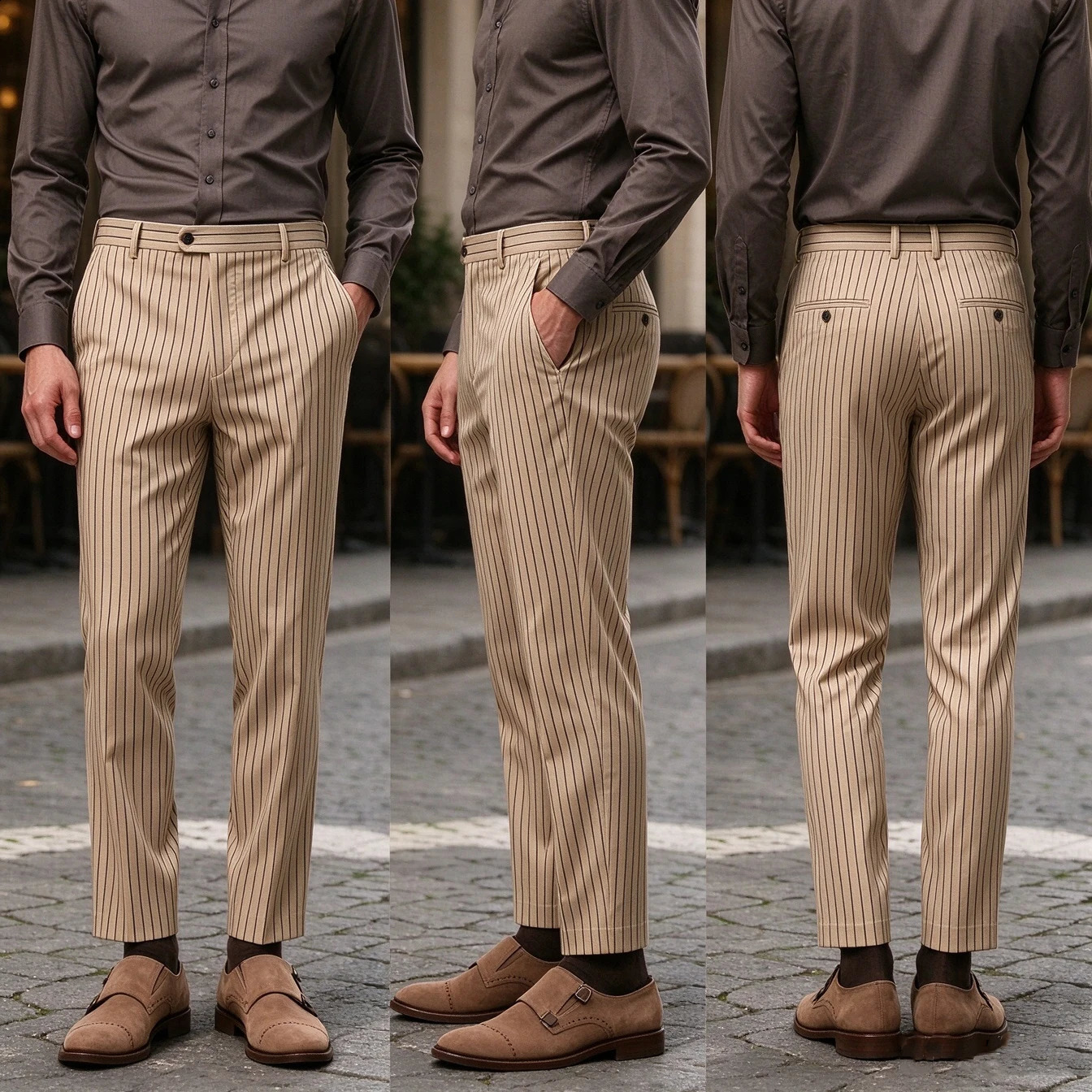 Men's Vertical Pinstripe Dress Pants Slim Fit High Waist Formal Business Office Trousers Male Straight Leg Tailored Suit Pant 261015