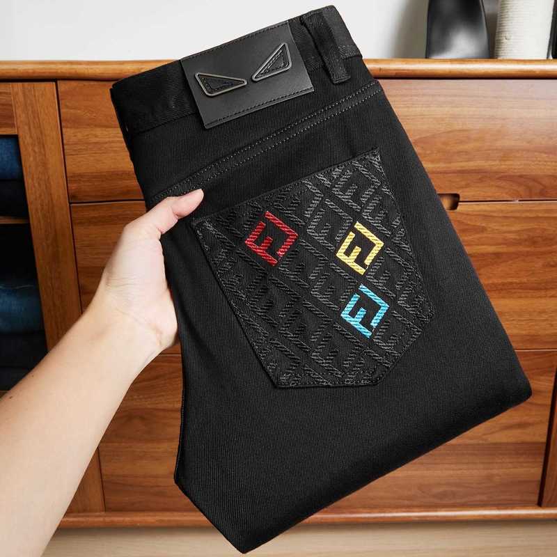 designer Men's Jeans Small Eyes High-End European men Jeans Black Four Seasons Retro Stretch Washed Slim Straight men Long Pants VP9K