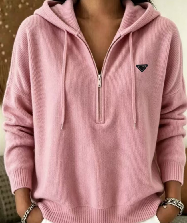 designer sweaters Women Oversized Knit Sweater Long Sleeve Contrast Patchwork Loose Pullover Solid color half zipper women's hooded sweater 5XL