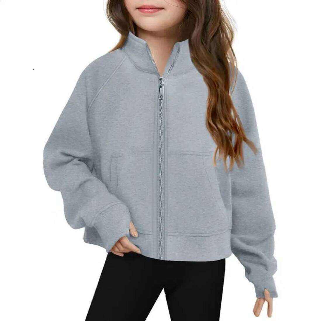Girls Hoodie Baby Stand Collar Casual Sweatshirts Half Zip Kids Pullover Thumb Hole Overzised Hoodie Solid Color Children Cute pullover Sports Outfi