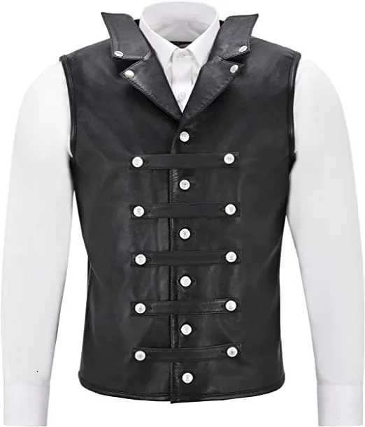 Leather Men's Vests Men's Vintage Vest Single Breasted Sleeveless Top Punk Medieval Knight Vest Cycling Vest Hip Hop VestW261017