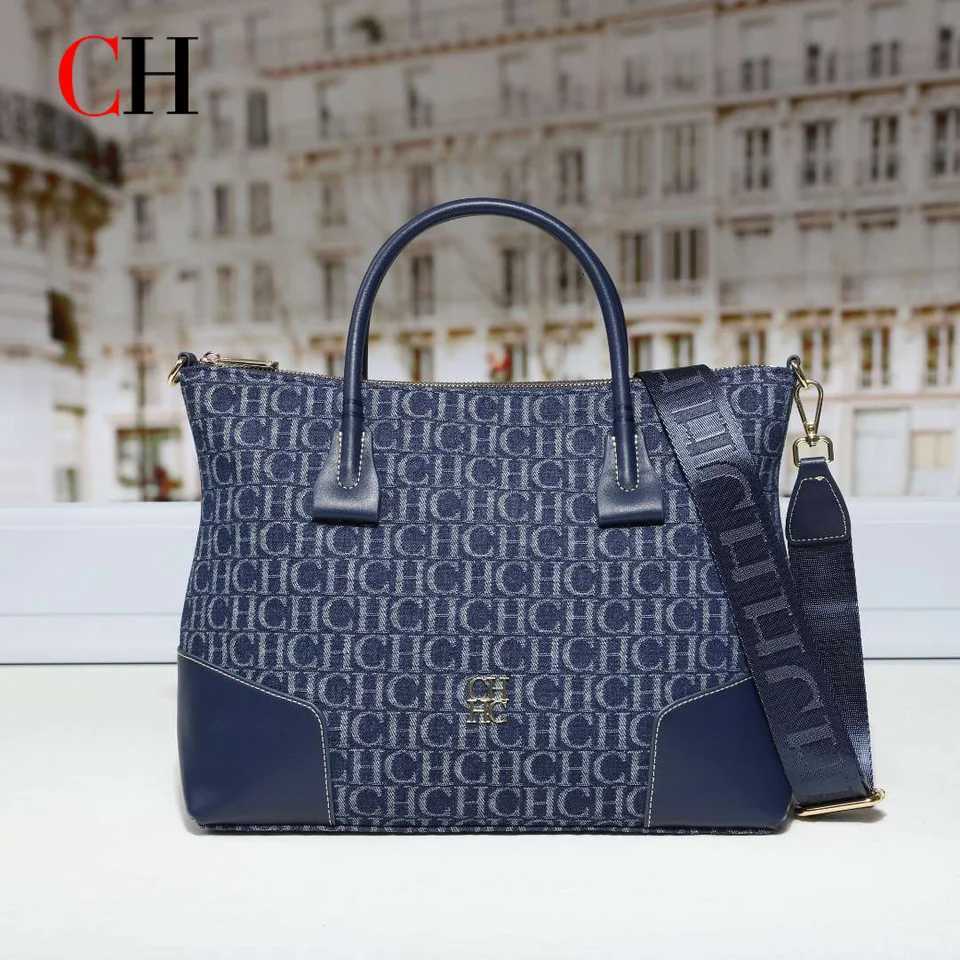Evening Bags CH Women Handbag Letter Denim Print Tote Bag Wide Shoulder Strap Ladies Top Handle Crossbody Purse Daily Shopper Bag H261016