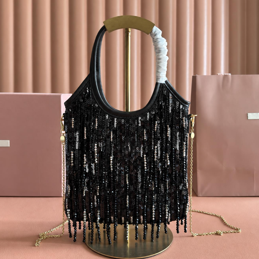 Fringe Sequin Tote Bag Embroidered Tweed Top Handle Detachable Chain Crossbody Glamorous Party Evening Top-Tier Designer New Arrival