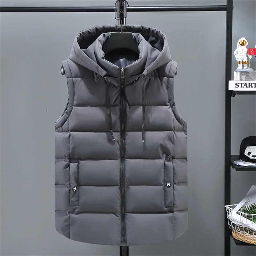 Men's Fashion Red Men's Vests Winter Warm Vest Hooded Thick Sleeveless Jacket Cotton Padded Waistcoat Men Stand Collar Coat Casual Outerwe