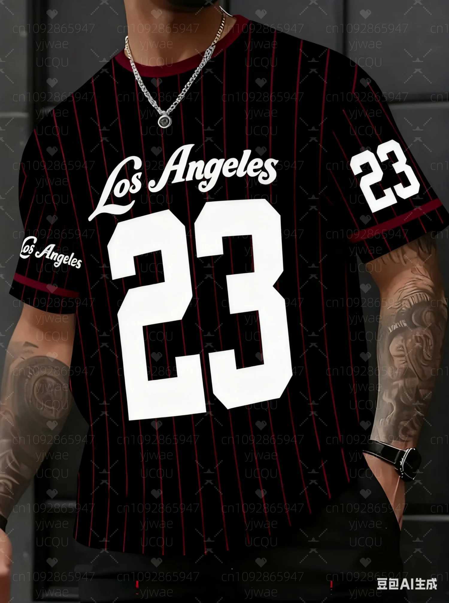 T-Shirts Stripe 23 Los Men's Angeles Print V-Neck Short Sleeve T-Shirt Summer Graphic Tee Baseball s Plus Size Women Men's Sport T-ShirtW2