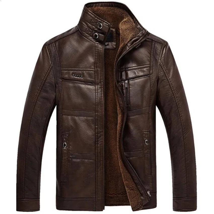 Leather Jacket Men Coats 2024 High Quality PU Outerwear Business Winter Faux Fur Male Fleece 260928