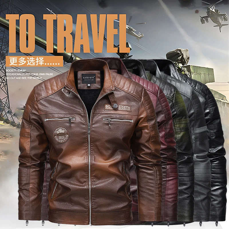 Quality Male Casual Leather Jackets 7XL Autumn Winter Men Stand Collar Motorcycle Vintage Coat 261008