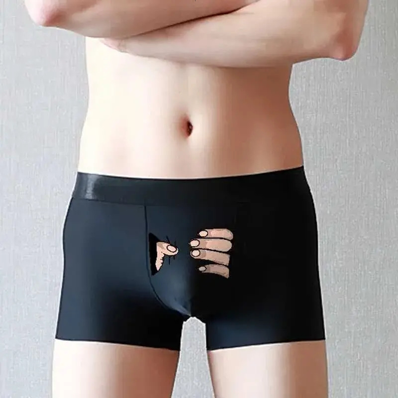 Men's Underwear New Arrival Interesting Lingerie Ice Silk Boxing Shorts Cute Spoof Luggage Plus Size Mens Lover Facial Painting Gift briefs Box