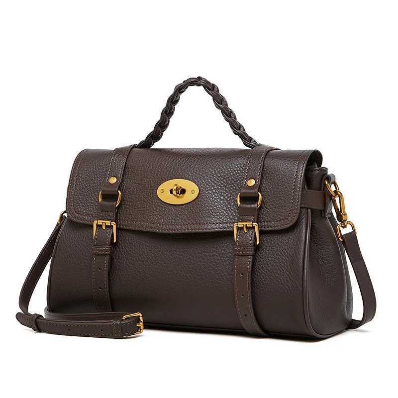 Evening Bags Nesitu High Quality Black Khaki Coffee Top Grain Genuine Leather Handbag Cowhide Crossbody Women Shoulder Messenger Bag M2866 H261016