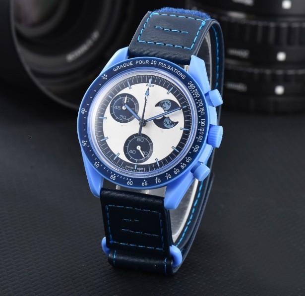 Top U1 Designer watch women Space Moonwatch Mission tachymeter watch 6-Hand Quartz Watch Snoopy Moon Dog SeriesBlack and White Luminous Dial luxury