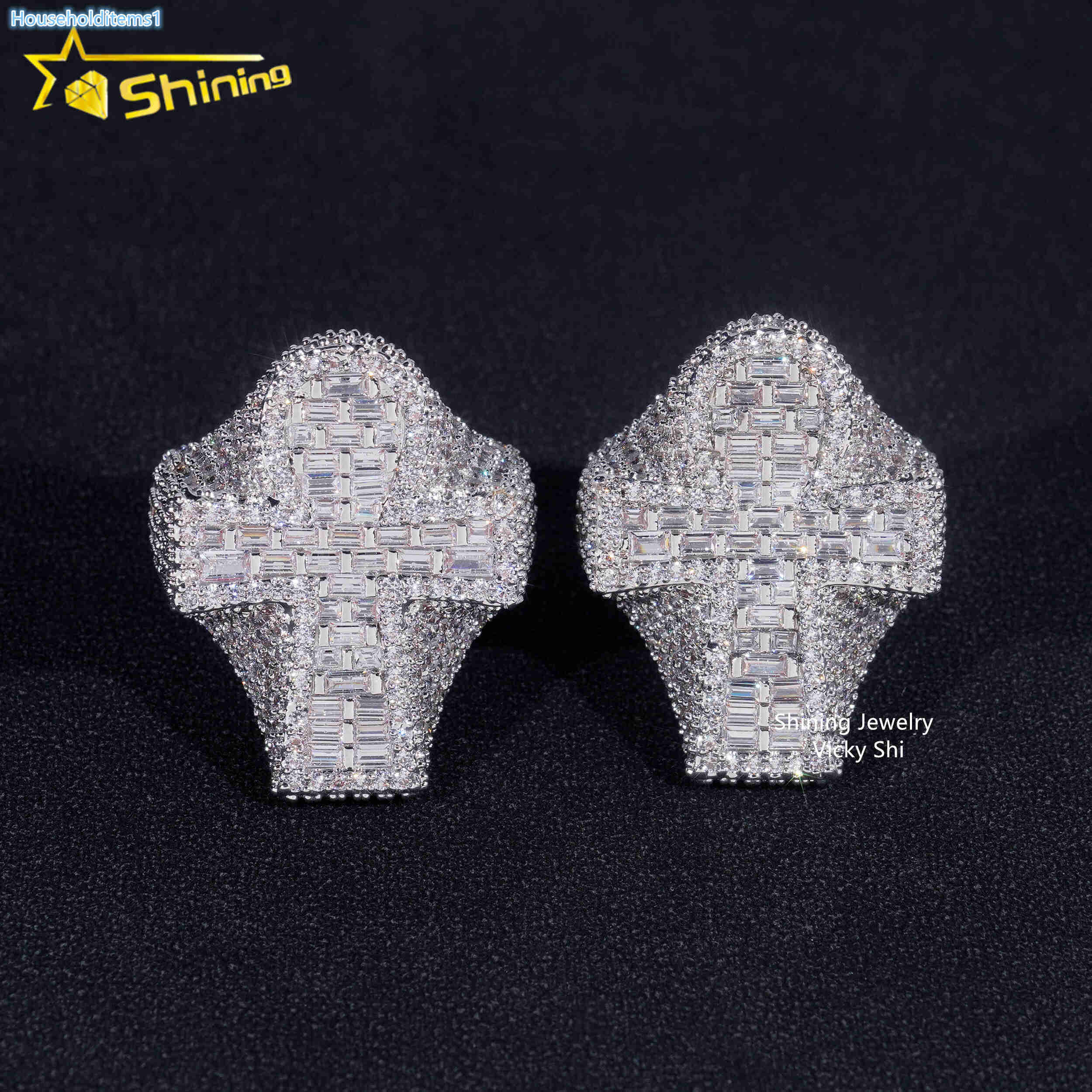 Fashion Jewelry Hot Selling Hip Hop Moissanite Ring Men Full Pave Ice Out Diamond Cross Ring Ready to Ship Wedding Rings