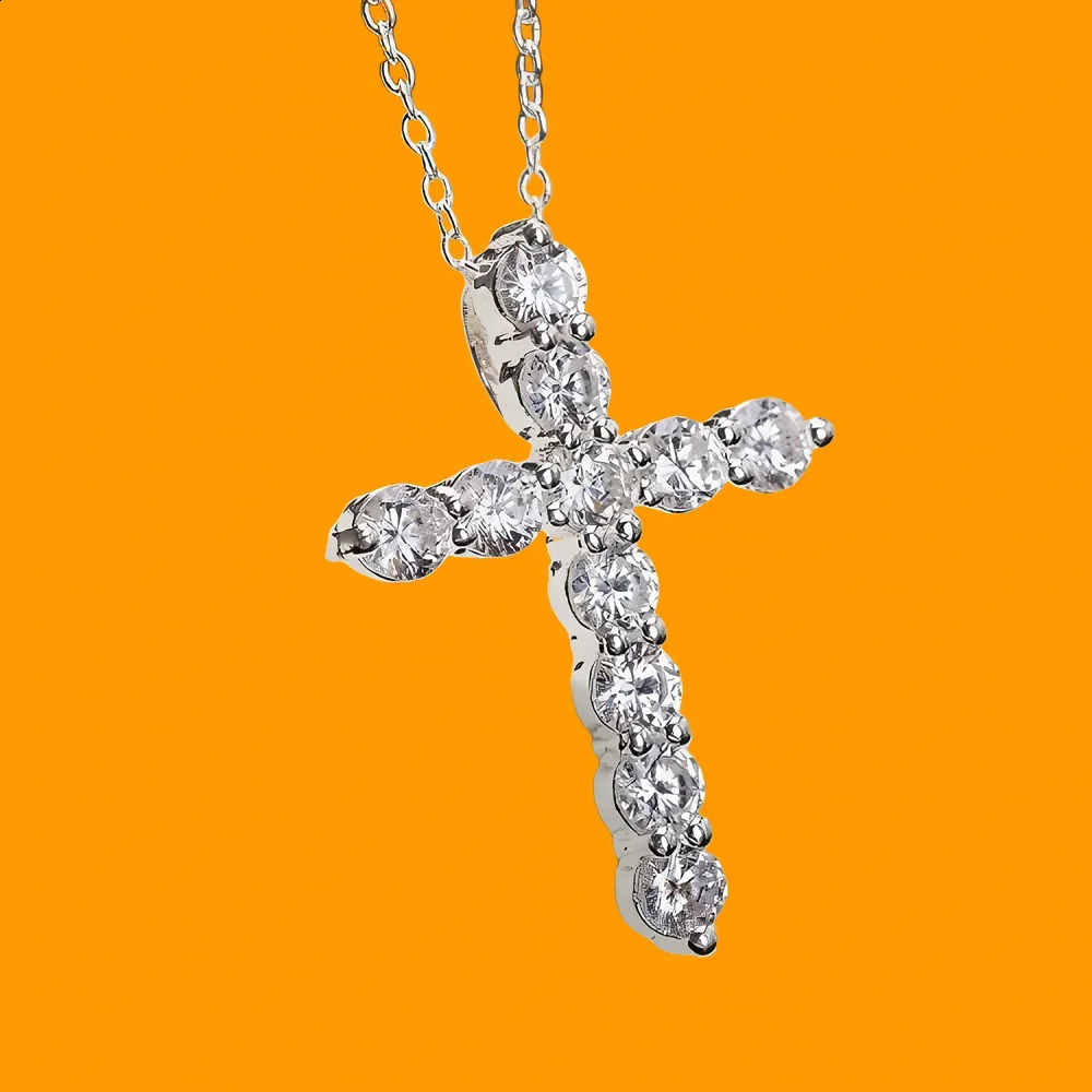 925 Sterling Silver Necklace 18 inch Shiny crystal Elegant cross Pendant For Women high quality Fashion Jewelry Christmas Gift261016