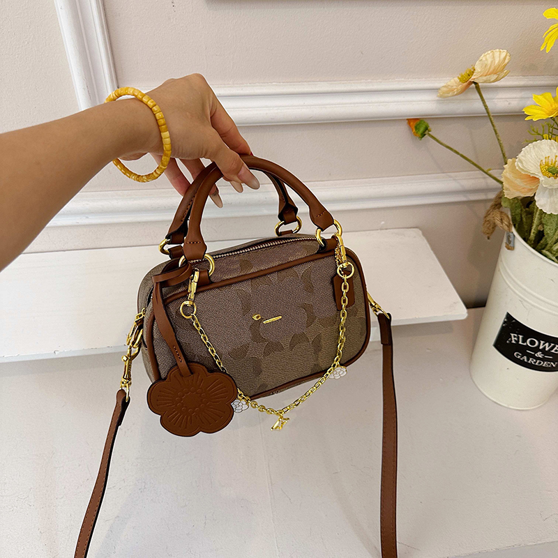 Mini Boston Bag for Women Korean Style Embossed PU Leather Gold Hardware Trendy Casual Shoulder Crossbody Bag Versatile High End Design