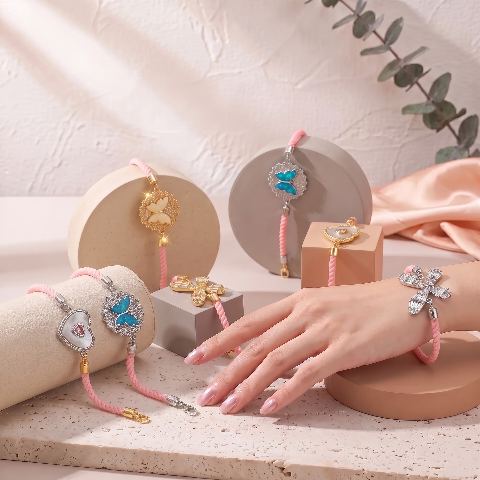 V brand bracelet New trendy bracelet with four-leaf clover, heart charms a fashionable, minimalist, and versatile accessory that can be adjusted to