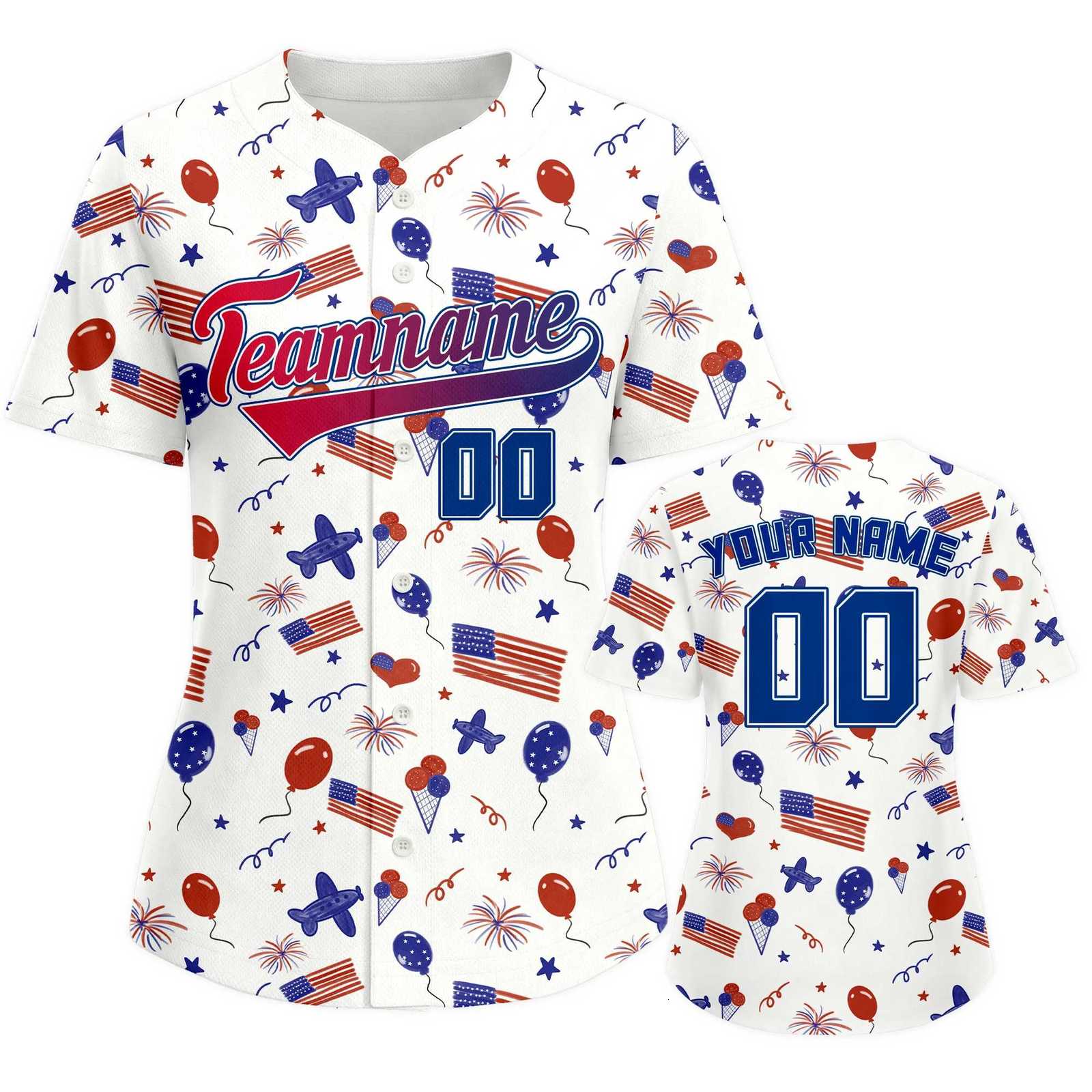 Baseball Custom USA Men's T-Shirts for Women Personzed Name Number America Baseball Shirt Button Down Baseball UniformW261017