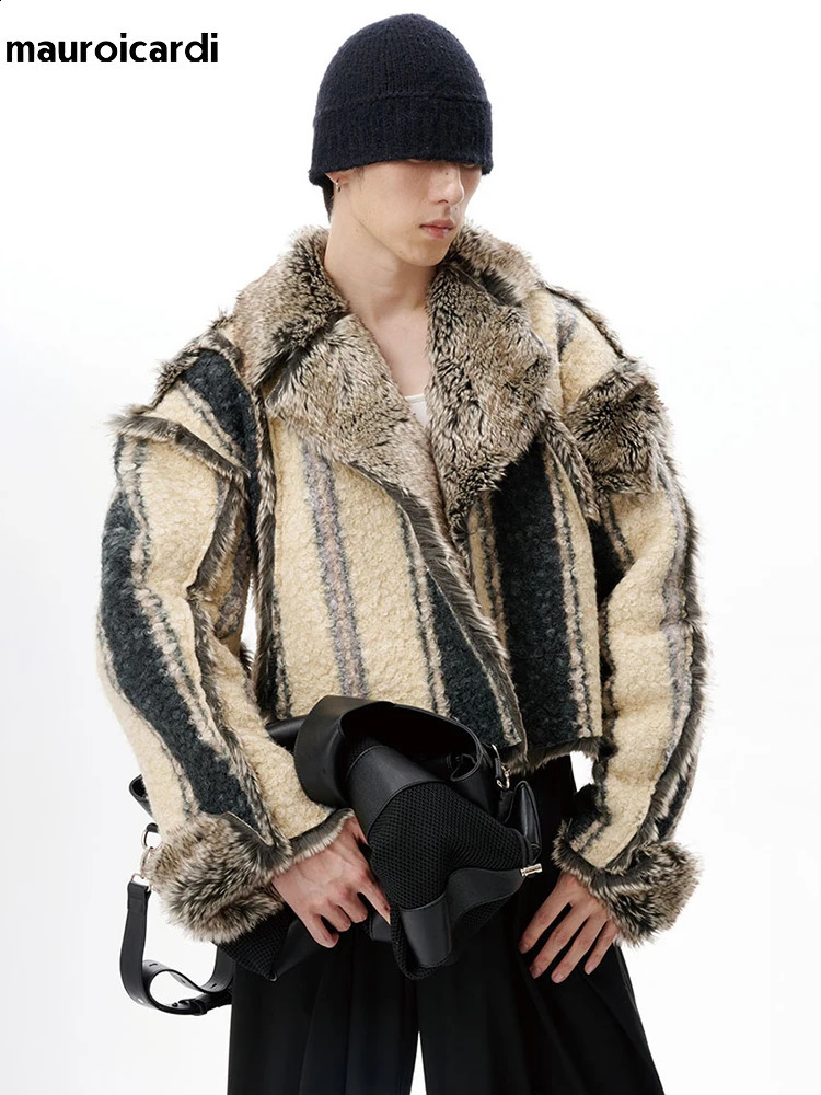 Mauroicardi Autumn Winter Oversized Cool Thick Warm Reversible Fluffy Jacket Faux Fur Coat Men y Runway European Fashion 261013