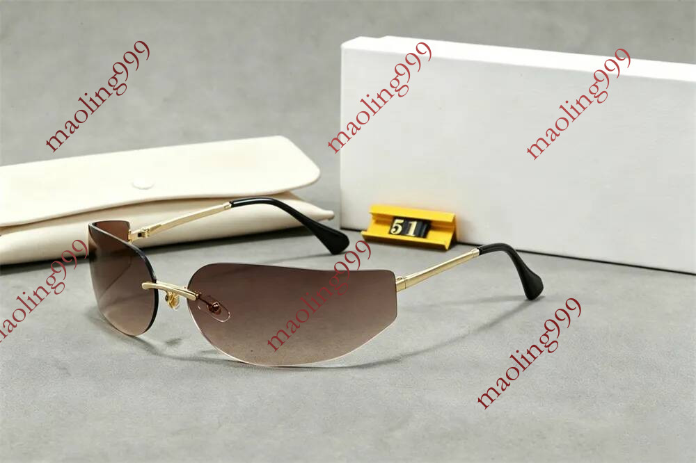 C265KN5 Stylish Women's Men's Rimless Ring Fashionable Gradient Lenses Gold Metal Frame UV Protection Sunglasses Women Wear Beach Vacation