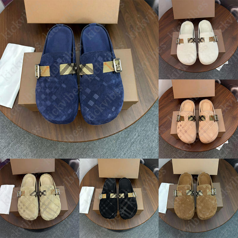 with box designer slippers classic tartan vintage sandals sliders slides print embossed men women white pink luxury beach flip flops slippers comfor