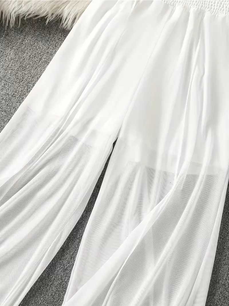 Women's Women's Pants Leggings Capris Summer solid color chiffon wide leg pants for women high waisted elastic waistband flowing and slimm