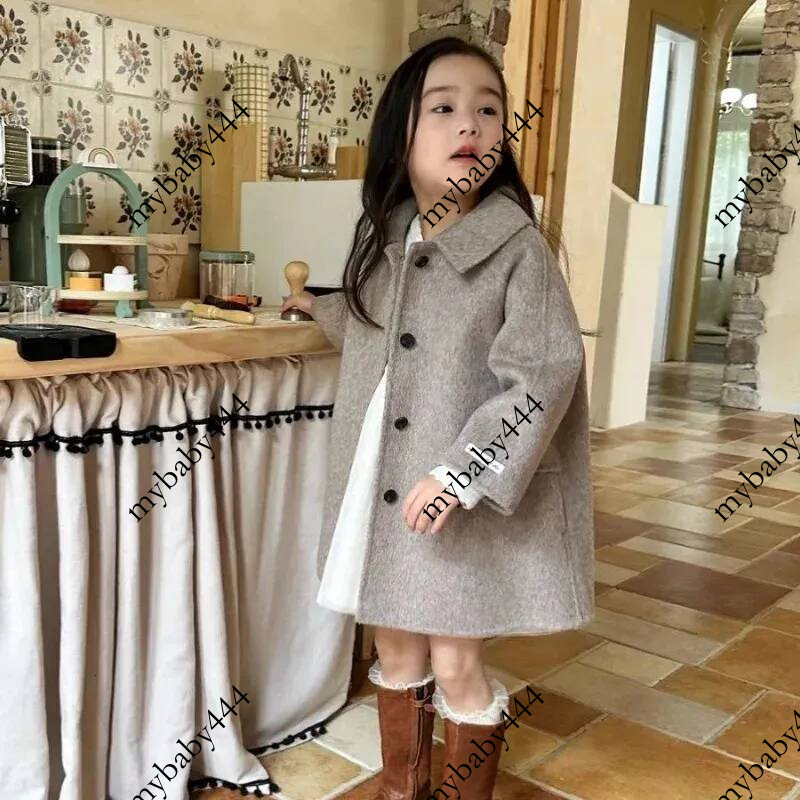 Cashmere Wool Coat Girls Ages 8 14 Korean Style Mid Length Jacket Trendy Kids Outerwear for Spring Fall Winter 260104