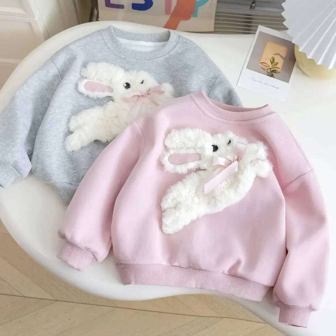 Girls Hoodie Girls Long Sleeved Sportswear 3 10 Years Old Children Cartoon 3D Plush Rabbit pullover Hoodie Autumn Little Girl Cute Round Neck Top Cr