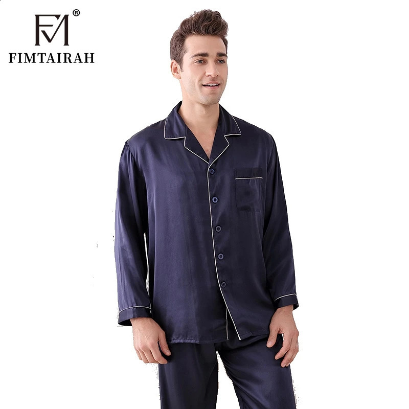 Fimtairah 16 MM 100% Silk Pajamas Mens Two Sets Sleepwear Summer Soft Long Sleeve Home Wear Mulberry Pijimas 261017