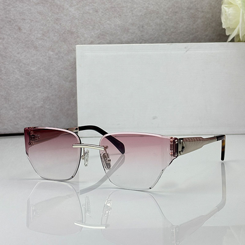 Designer womens fashion brand cat eye sunglasses CL42135U frameless pink gradient lenses metal personalized designer legs beach travel party style U