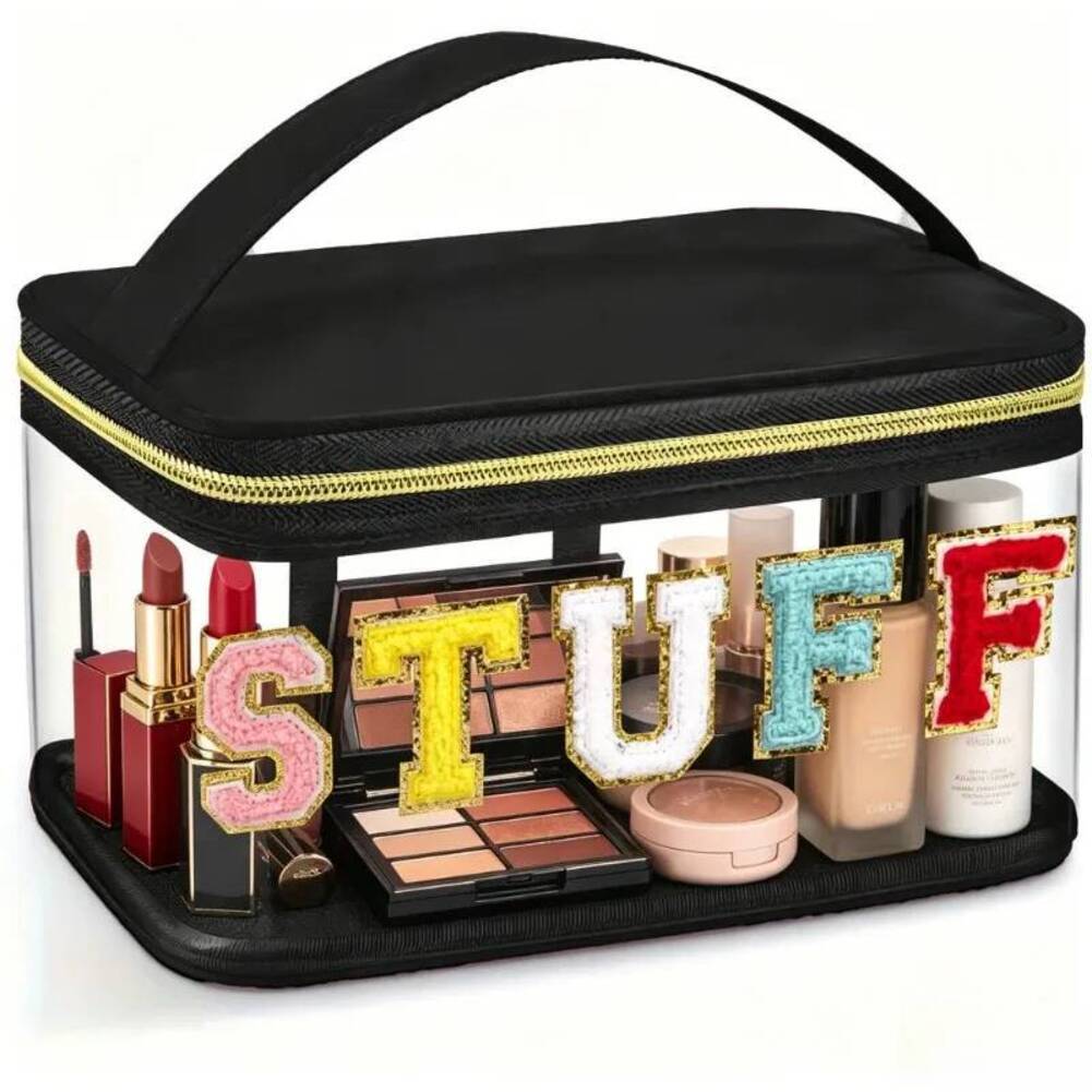 Cosmetic Bag Nylon Cosmetic Bag Clear beauty pouch Body Black Trim Quilted Travel Makeup Case With Zipper Closure And Handle Makeup T1