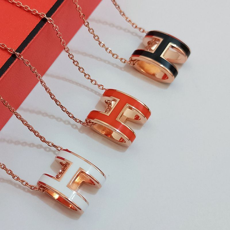 H brand necklace Colorful Enamel Geometric UShaped Pendant Necklace Rose Gold Plated Thin Link Chain Daily Women Jewelry Wholesale