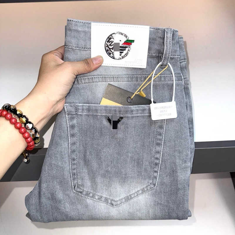designer Men's Jeans Classic Eagle Nina gray high-end European-style men jeans, slim stretchy, washed finish, straight-leg, casual long pants f