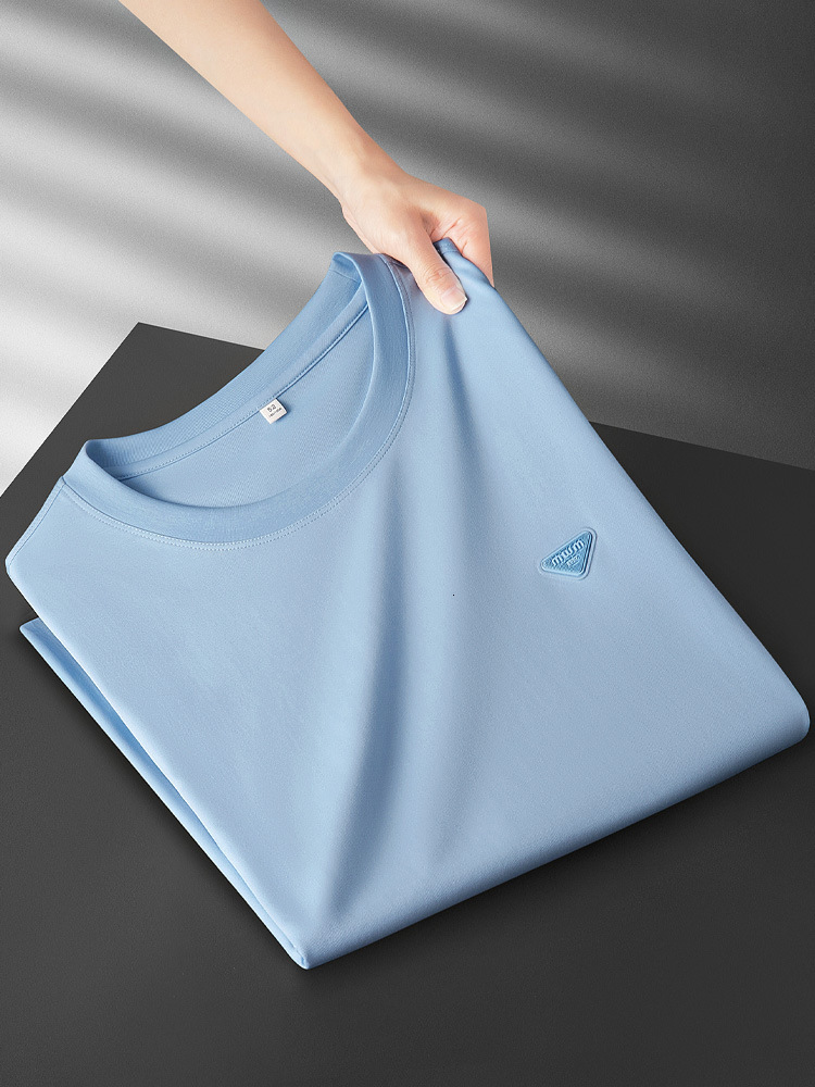 High-End Summer Thin Liquid-Amine Mercerized Designer Cotton T-Shirt For Men, Short-Sleeved, Slim-Fit, Simple, Solid Color, Round-Neck, Men's H