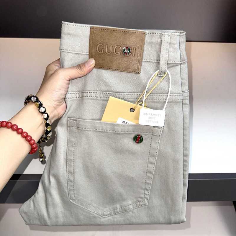 designer Men's Jeans Tricolor Flag European-style men jeans, khaki wash, slim straight leg, stretch, all-season casual men trousers 8EN9