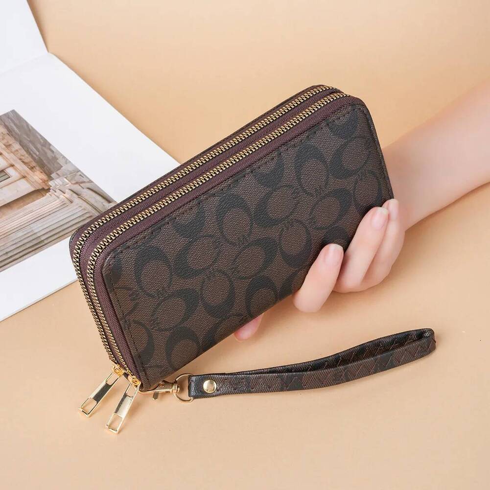 Wallet Designer Bag High End Printed Wallet Women 2026 New Long Large Capacity Double Zipper Clutch leather Wrist Strap For Phone Purse T1