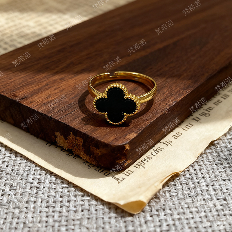 V brand ring 13MM four-leaf clover stainless steel adjustable simple design, non-fading, women's ring, hand jewelry