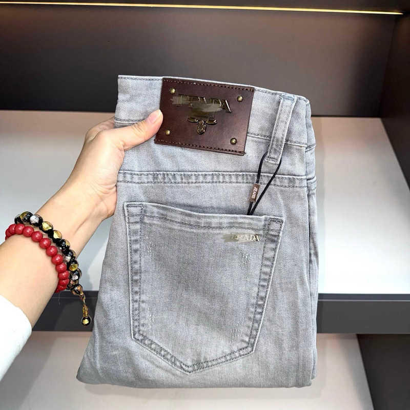 designer Men's Jeans Grey European Style men Jeans Stretch Washed Slim Straight Leg Casual men Long Pants Spring/Summer 61BK