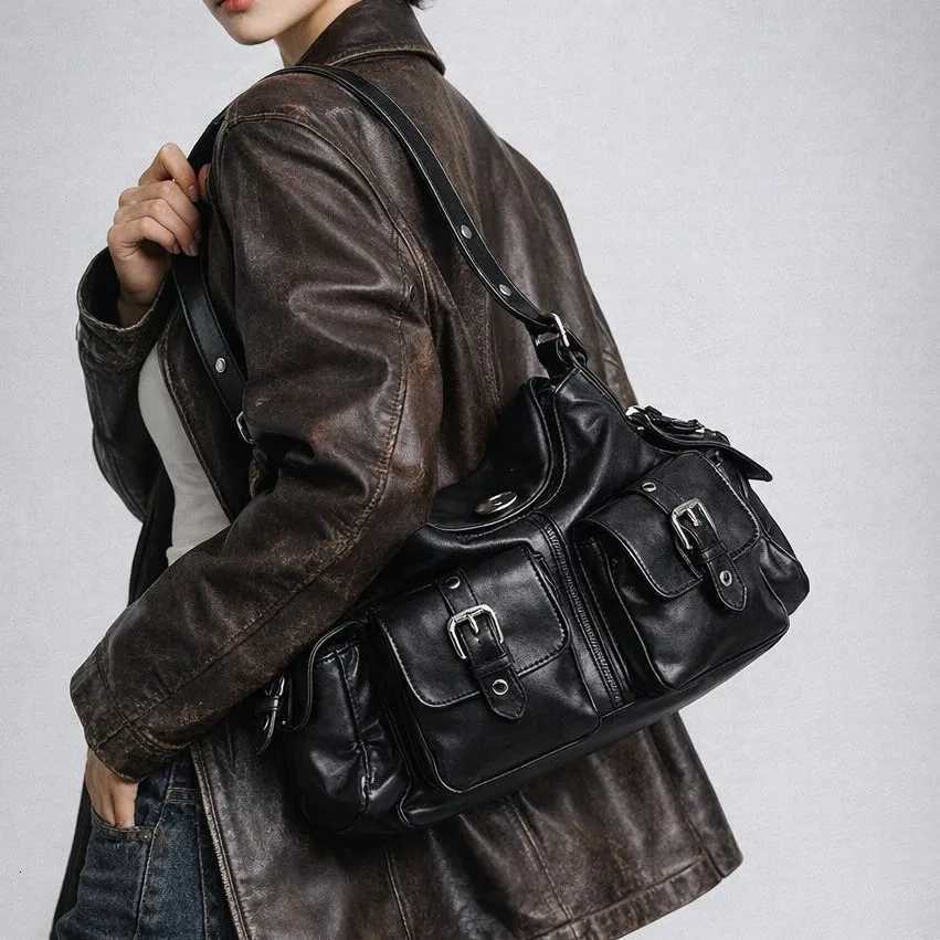 Evening Bags Fashion Large Capacity Multi Pocket PU Women's Underarm Shoulder Bag 2026 New Personality Y2K Motorcycle Crossbody Bags H261016