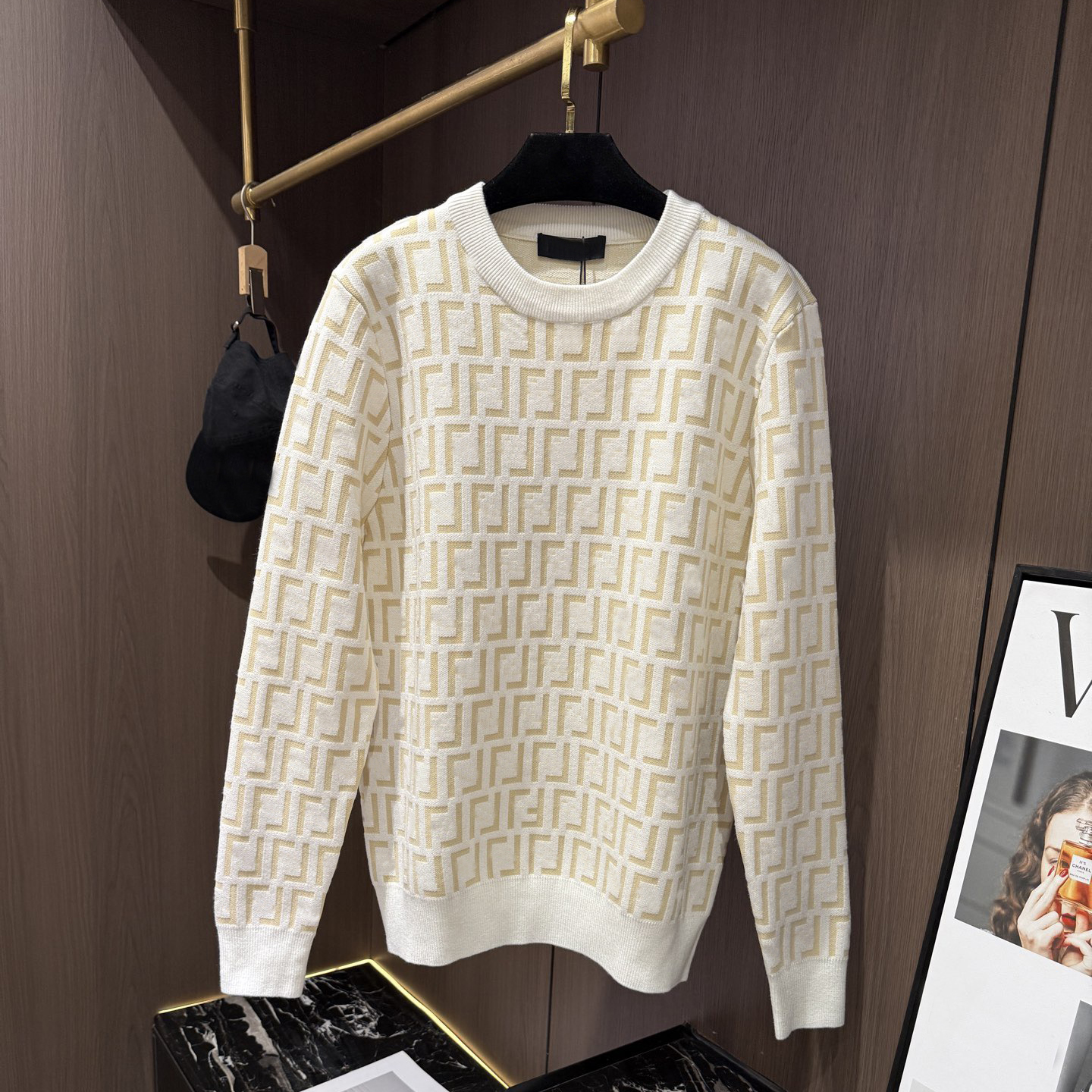 Designer brand clothing, high-quality men's jacquard round neck knit sweater, classic double F full printed sweater, loose long sleeved base, u