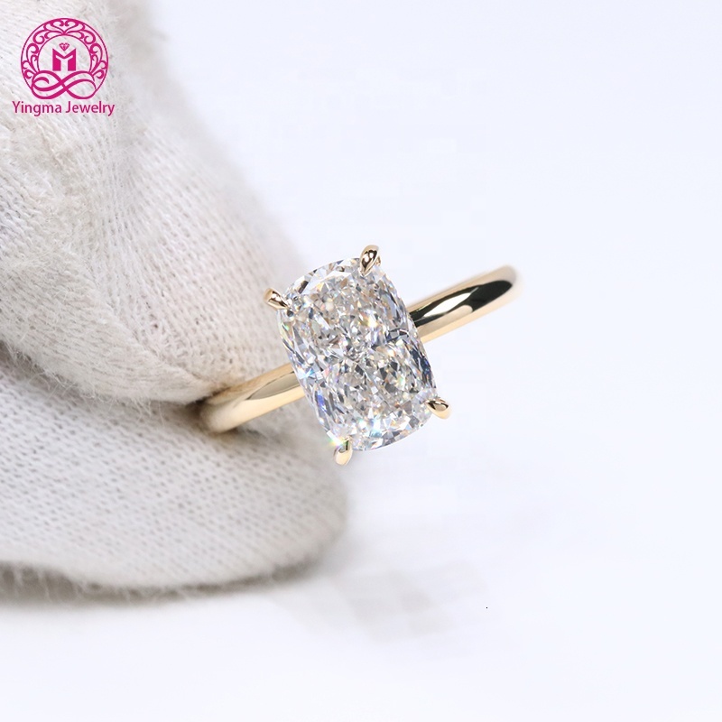 IGI Certified CVD Lab Grown Diamond Wedding Engagement Ring 14K 18K Solid Gold E VS1 Two Carats Elongated Cushion Diamond Ring