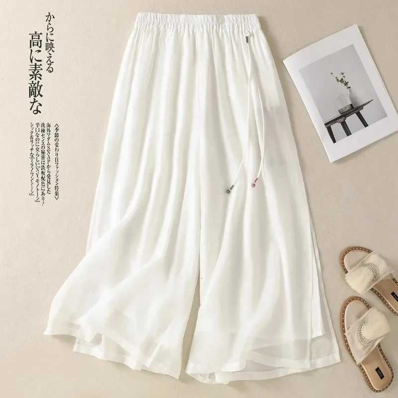 Women's Women's Pants Leggings Capris Temperament Drapey Skirts New Chinese Style Style Wide Leg Women Summer Slit Double Layer Casual Str