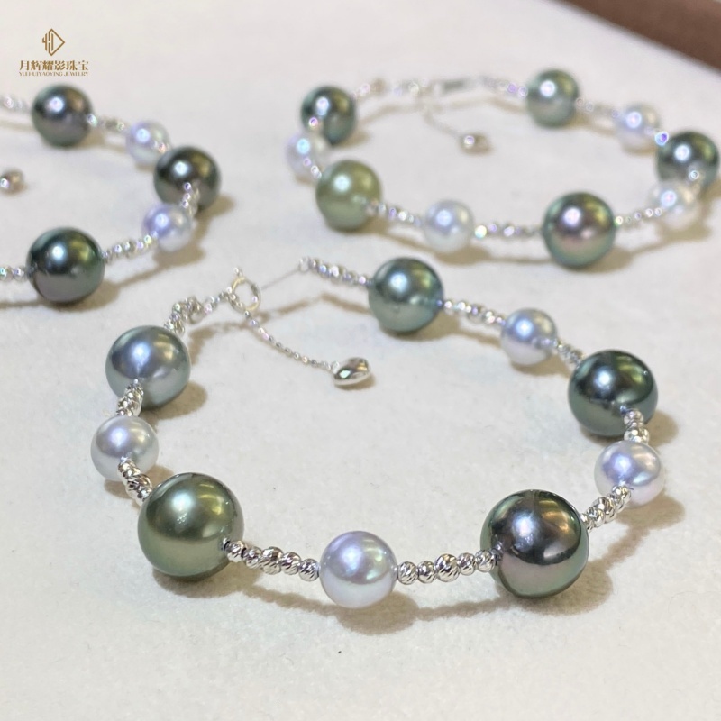 G18k Thick Gold Star Bracelet 6-10mm Tahitian Dark Pearl + Real Mulberry Grey Blue Beads Exquisite Luxury As Women's Gift