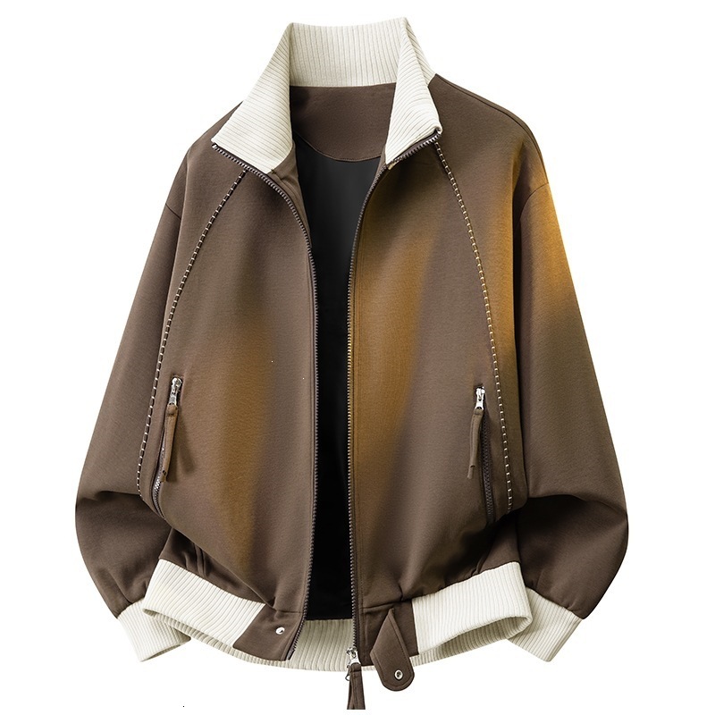 Men Autumn New Light Luxury Trendy Stand Collar Baseball Jacket Unique Color Block Design Coat Soft Breathable Casual Daily Street Outerwear For Men